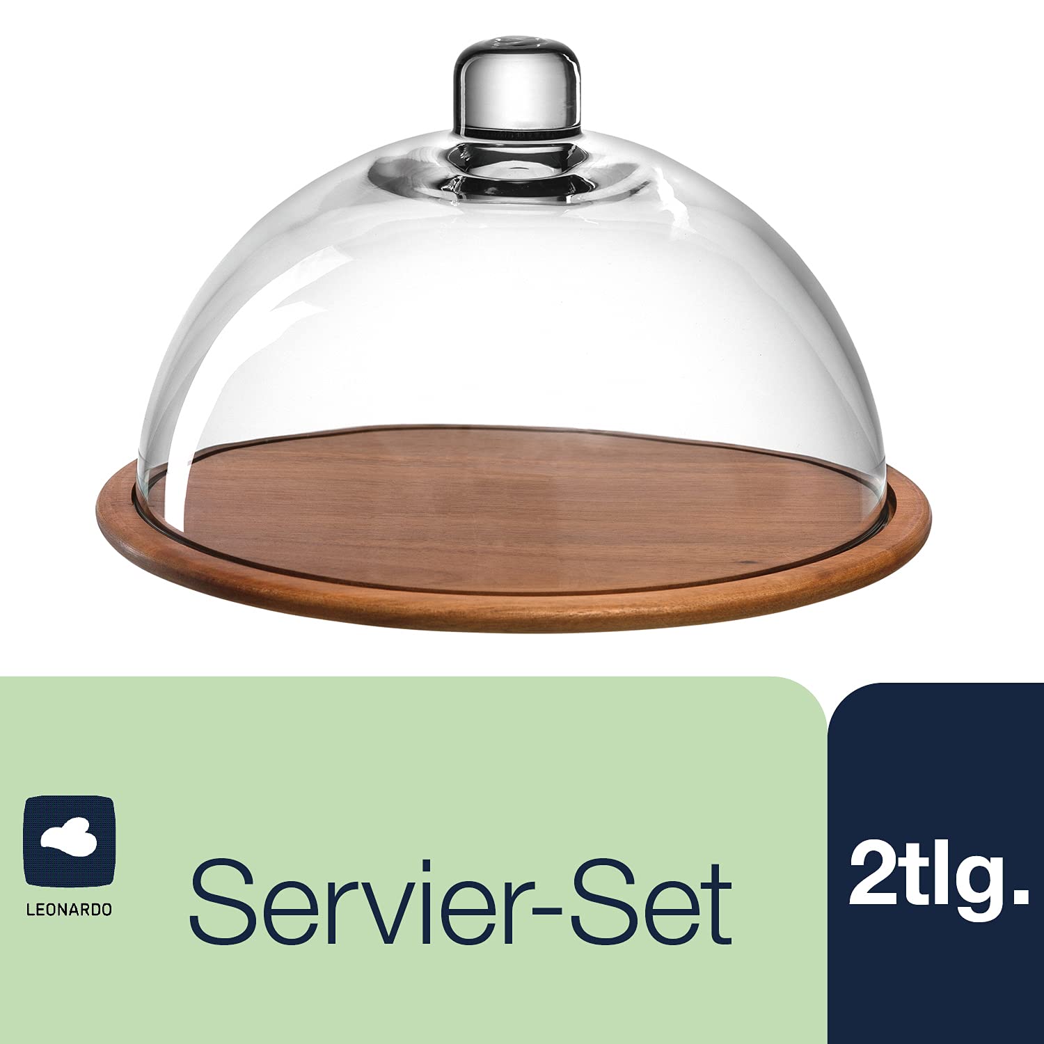 LEONARDO HOME Cucina Holz-Käseplatte und Glas-Glocke, Käse-Brett aus Holz inklusive Glas-Haube, 2er Set, Ø 280 mm, 018519