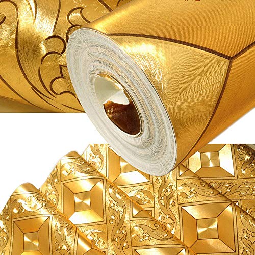 QIHANG Luxury Gold Foil Mosaic Square Lattice Background Flicker Wallpaper Gold Leaf Wallpaper