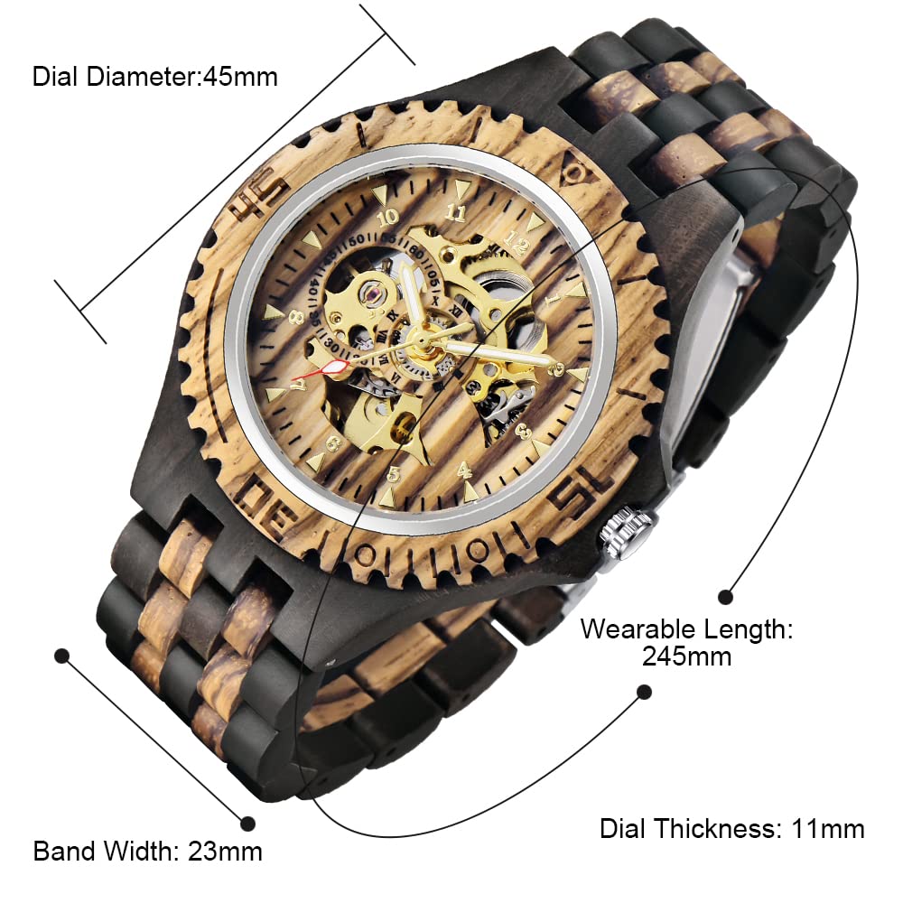 Tiong marrón cuatro dígitos hombres reloj de madera reloj automático hueco reloj de madera mecánico reloj de hombre, Mwd-05circle, Pulsera