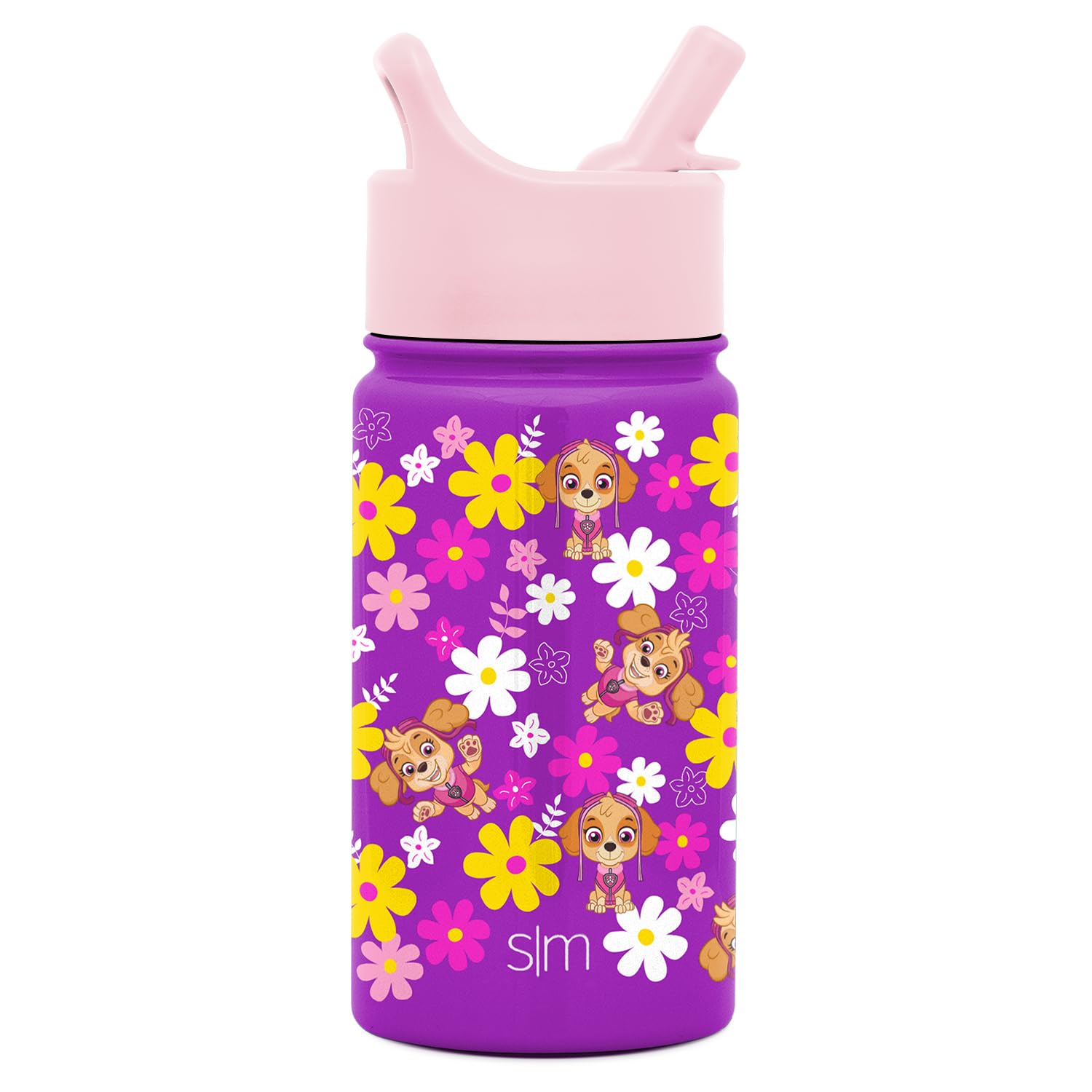 Simple Modern Kids Water Bottle with Straw Lid | Insulated Stainless Steel Reusable Tumbler for Toddlers, Girls, Boys | Summit Collection | 14oz, Paw Patrol Skye Flowers