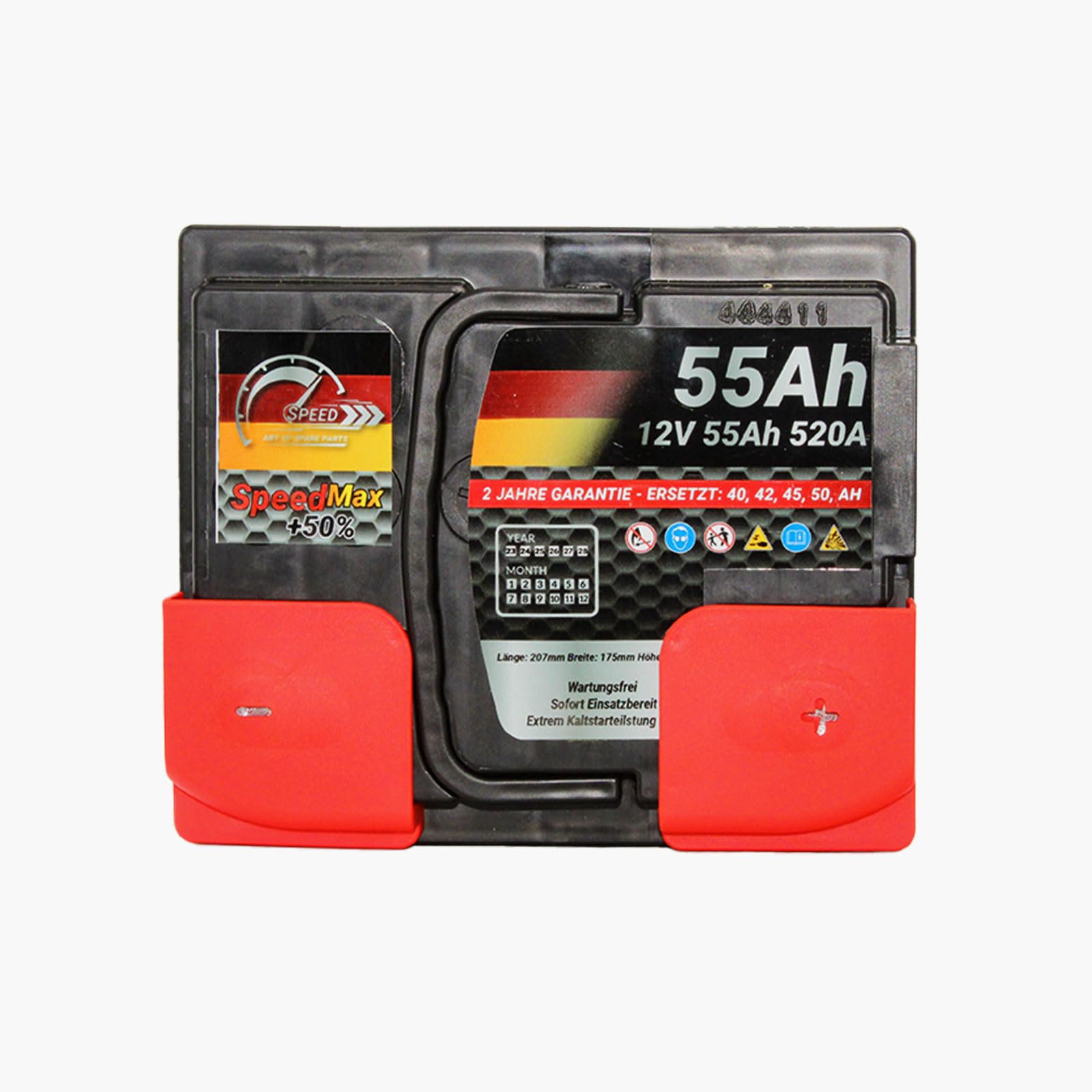 SMC Autobatterie Speed Max 55Ah L1 520A EN 12v PKW Ersetzt 44Ah 45Ah 50Ah 52Ah 54Ah 75Ah Starterbatterie wartungsfrei- Maße der Batterie: 20,7 x 17,5 x 19,0 cm - Pluspol rechts (DX+)