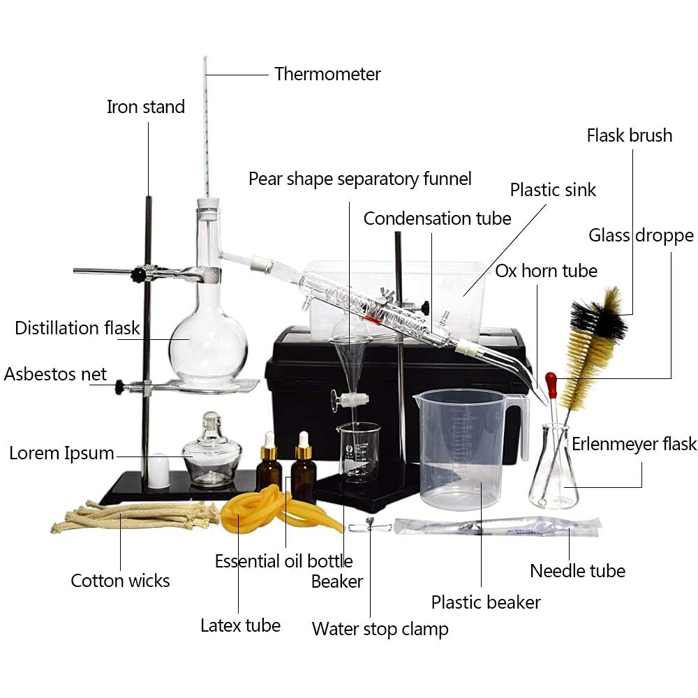 Set di dispositivi di distillazione da 500 ml per idrosol/acqua pura, attrezzatura per esperimenti chimici per l'estrazione di oli essenziali per distillatori domestici nuovi