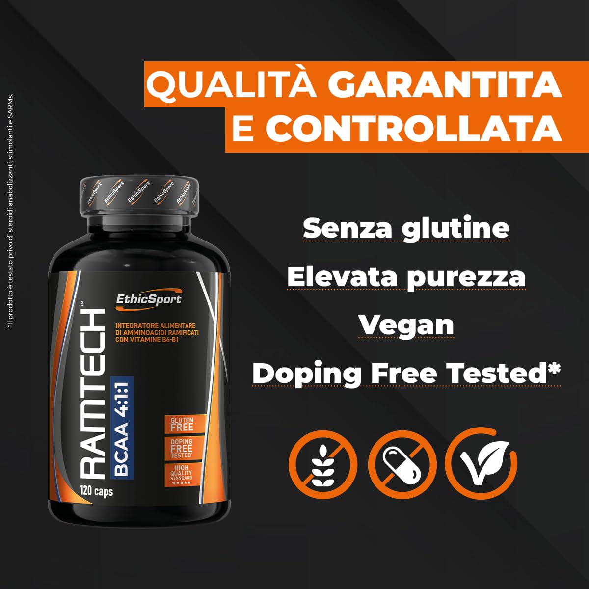 EthicSport Ramtech BCAA 4:1:1 – Aminoacidi ramificati con vitamine B1 e B6 – Supporto nutrizionale per sport intensi – 120 capsule – Doping free tested*