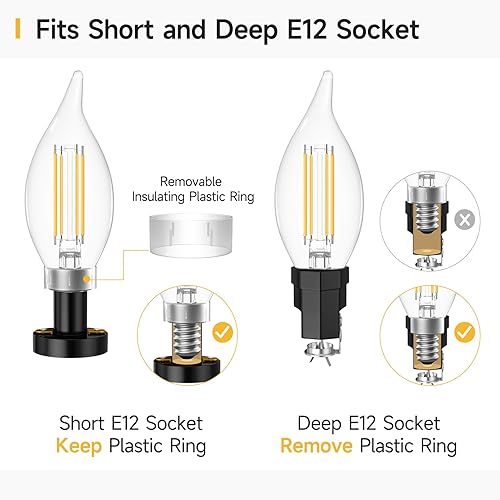 Miniatura 2 de SHINESTAR Bombillas de base de candelabro de 60 W, blanco cálido de 2700 K, bombilla LED E12 regulable para candelabro, bombilla decorativa con