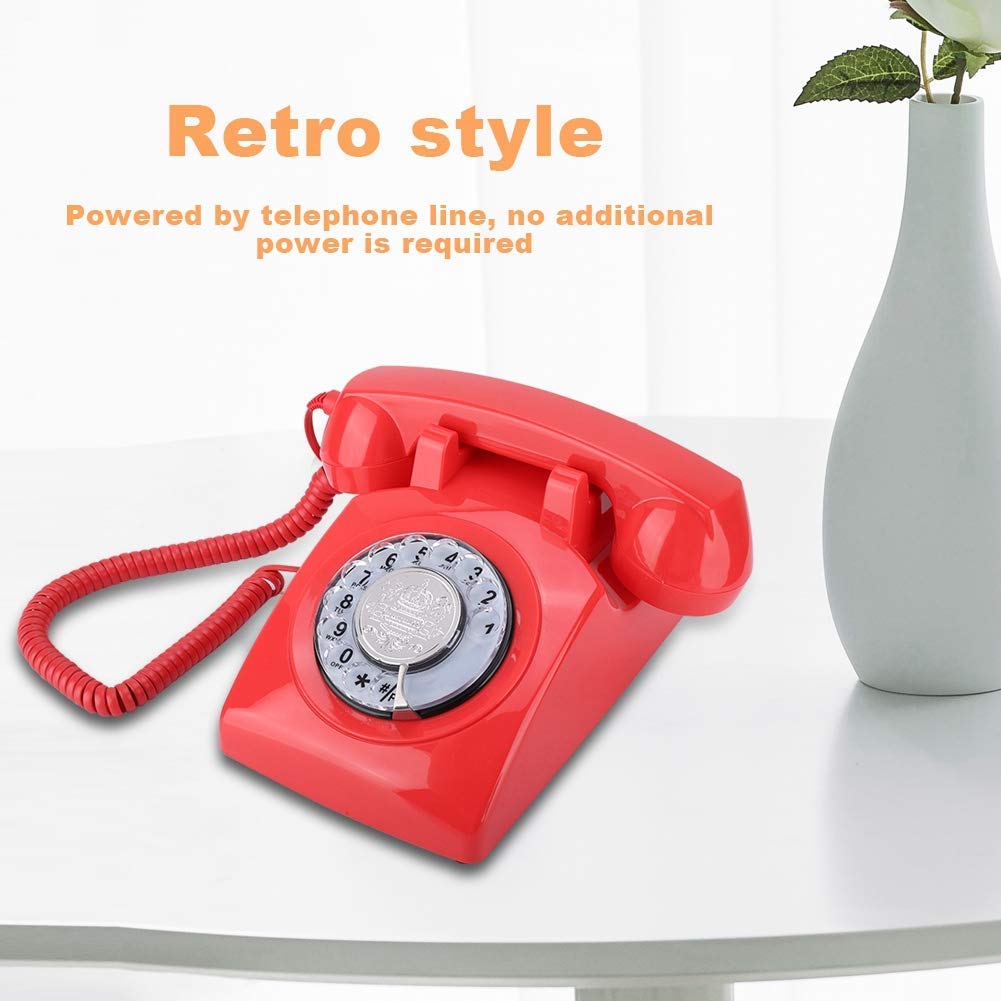 telefony domowe， Przewodowy analogowy telefon stacjonarny Telefon stacjonarny, Klasyczny telefon domowy Telefon stacjonarny Obróć do sypialni/biura(Red)