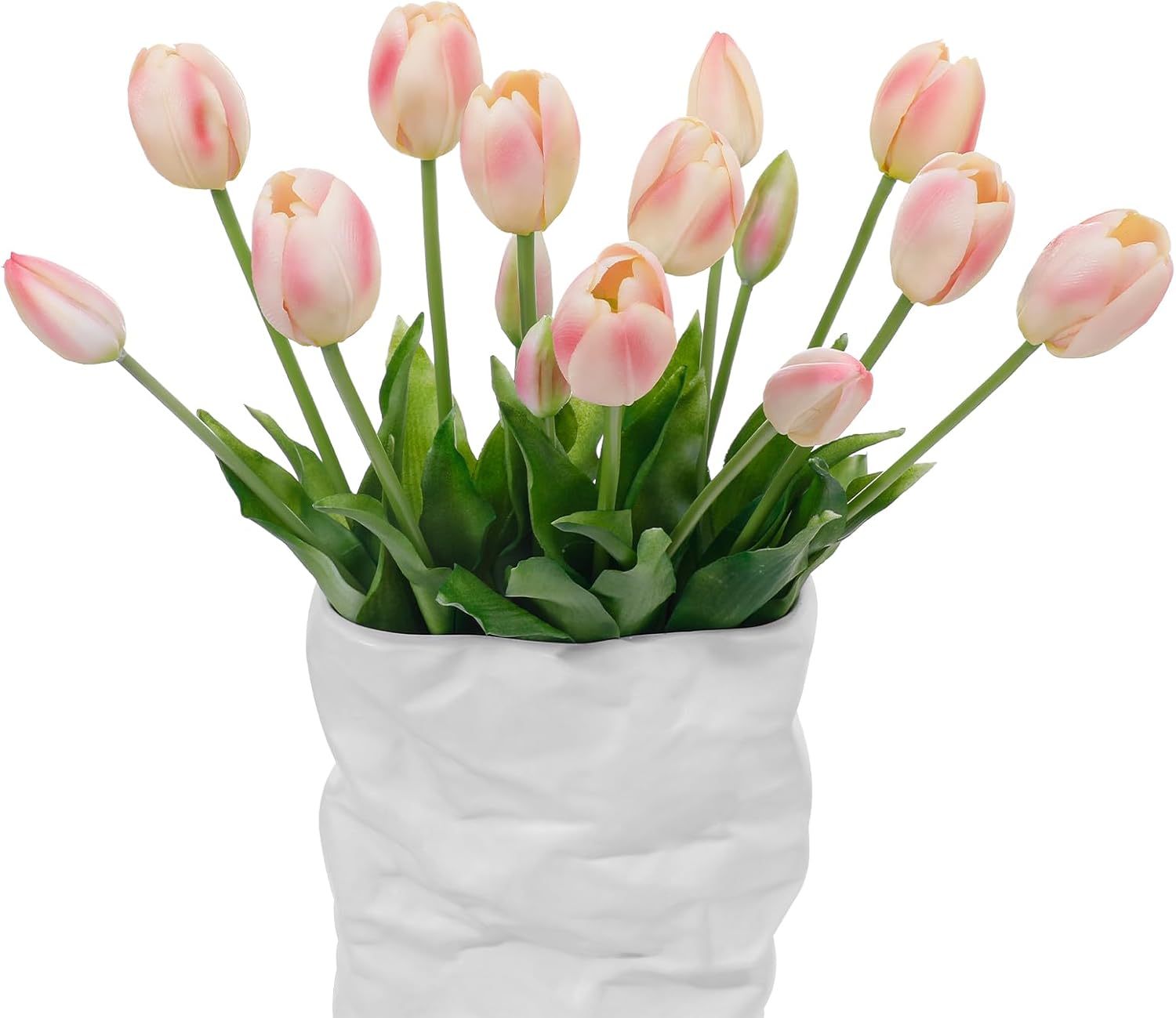 15 Pcs Meat Pink Artificial Flowers Tulips Latex Plastic Soft Faux Bouquets for Party, Wedding, Home, Room, Garden Decor