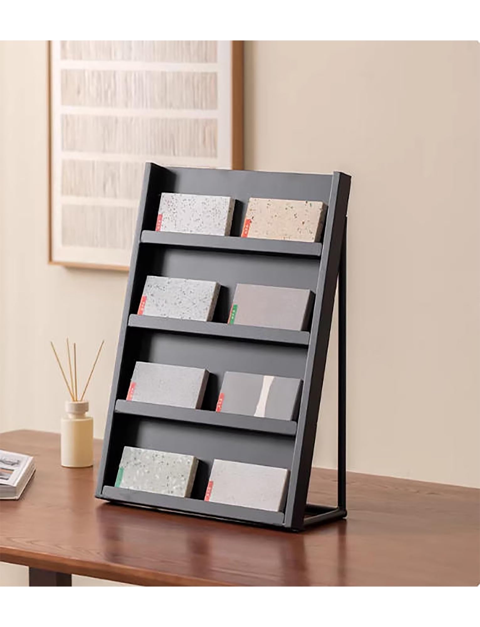 YXZQLOZ Tiered display rack for stone, tile, and glass samples tiered storage unit designed for showrooms, sliding slots and a modular (Black 70cm/27.6)