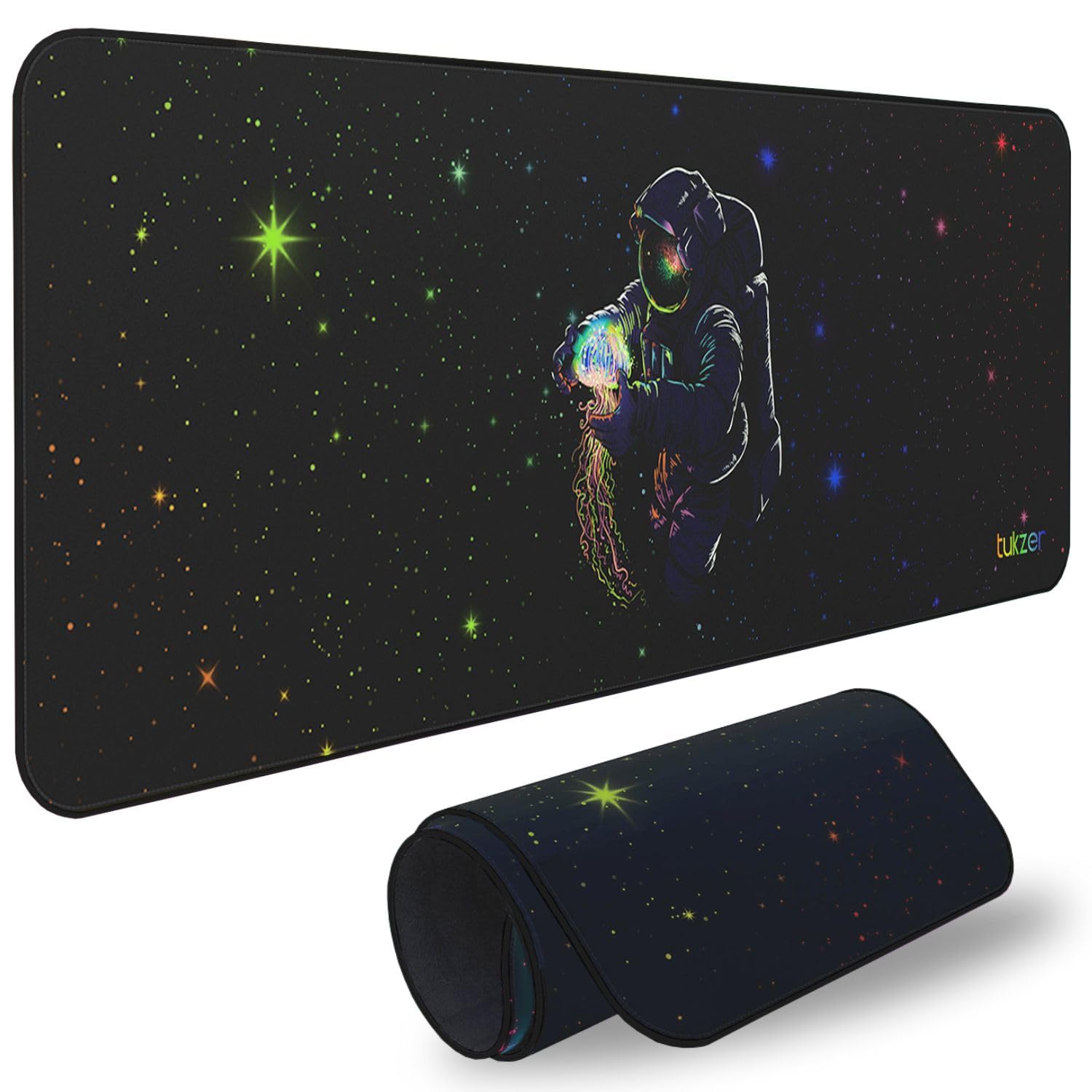 Tukzer Extended Gaming Mouse Pad, Desk Mat, High-Speed Mouse Tracking & Control | Stitched Edges, Non-Slip Rubber Base| for Computer Laptop Keyboard Office Home (Astro Planet)