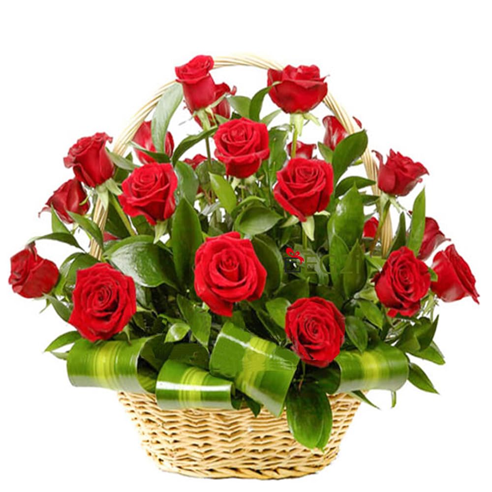 EG2i Rose Love (Red Roses Round Handle Basket) for Girlfriend, for Boyfriend, for Birthday, for Anniversary, for Valentine Gifts (Same Day Delivery)