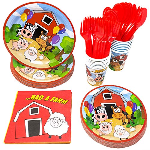 Blue Orchards Farm Party Supplies Packs (113+ Pieces for 16 Guests!), 1st Birthday Party Sets, Farm Party Supplies