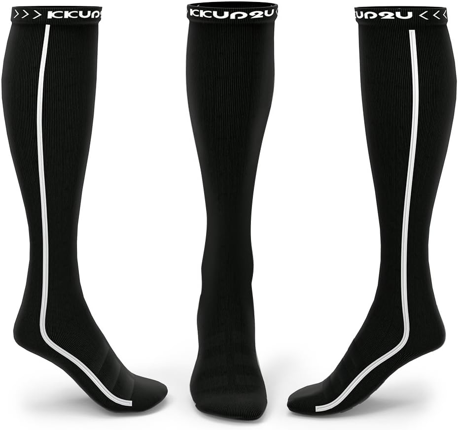 Compression Socks Men Women for Edema, Varicose Veins, Diabetic Socks Strip Black/Grey XL