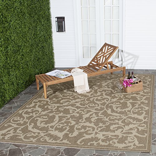 SAFAVIEH Washable Rug Outdoor Courtyard Collection - 6'7" Square, Brown & Natural, Non-Shedding & Easy Cleaning, Ideal for Patio, Backyard, Mudroom (CY2653-3009)