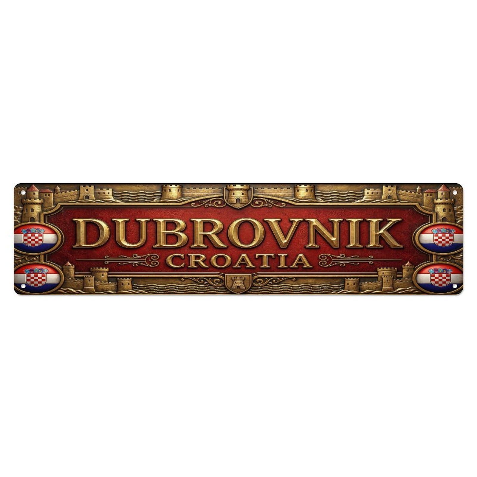 Vintage Dubrovnik Croatia Flag Pattern Metal Tin Sign