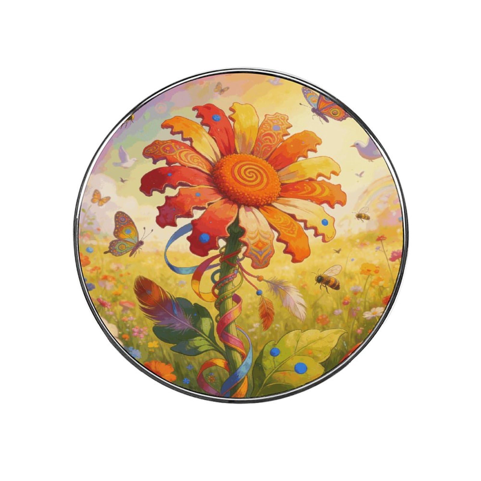 Hippie Daisy Customizable Refrigerator Magnets, Strong Magnetic Fridge Stickers, Funny Round Decorative Fridge Magnets for Home Kitchen, Whiteboard, Locker, and Office