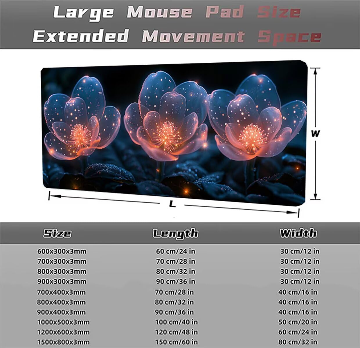 Gamingowa podkładka pod mysz, różowy motyw kwiatowy, podkładka pod mysz XXL 1200 x 600 x 3 mm, odporna na warunki atmosferyczne, antypoślizgowa, poprawia precyzję i prędkość, akcesoria gamingowe do