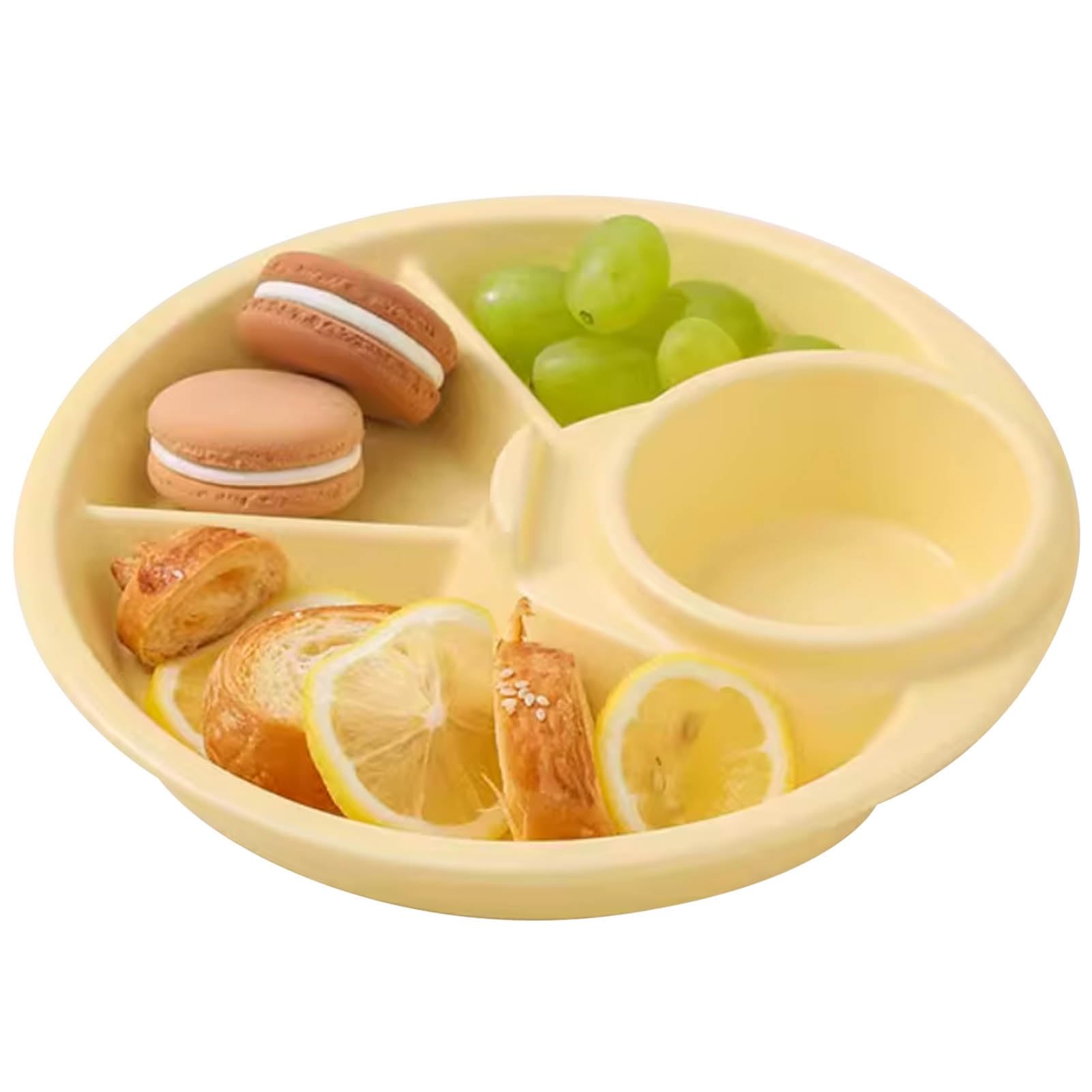 Plat séparateur d'aliments, assiette de contrôle d Assiette à dîner en porcelaine avec 4 compartiments, plateau de restauration rapide, plateau rond blanc de 20 cm, lot de 1 - Scratch(Yellow)