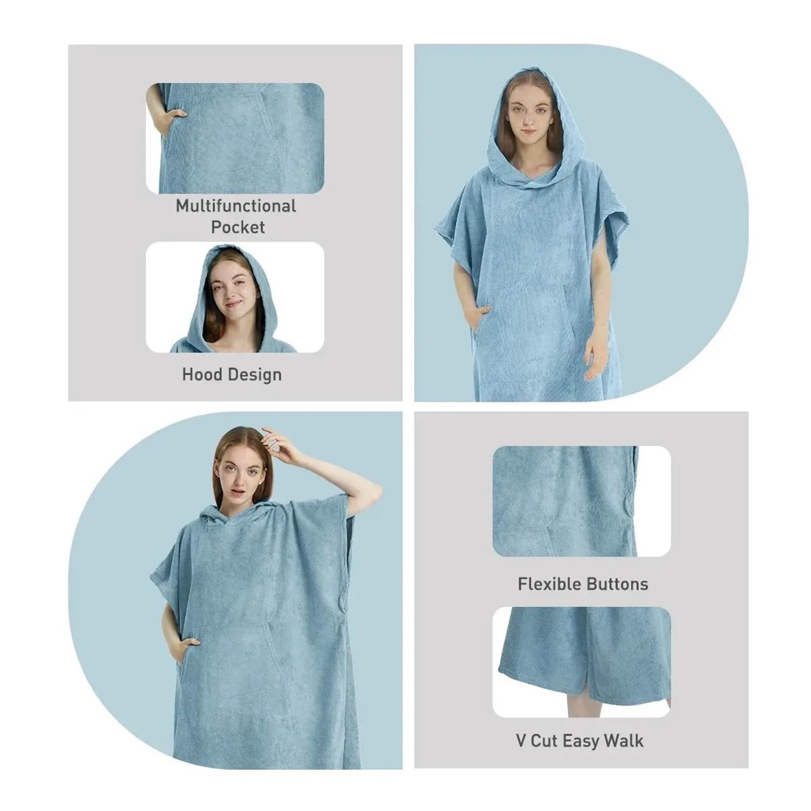Poncho de Surf con Capucha Poncho de Surf, Toalla, Secado rápido, Sudadera con Capucha, Bata Playa Microfibra, cambiante, baño, for Adultos(Dark Blue)