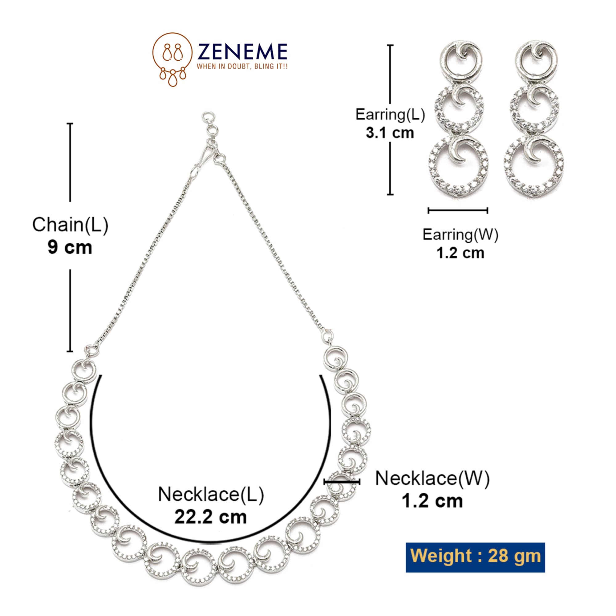 Elegant Rhodium American Diamonds Necklace Set