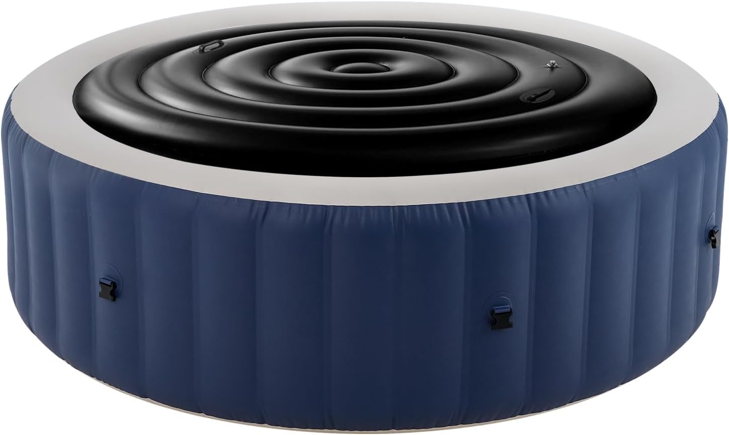 Inflatable Hot Tub Cover Replacement Energy Saving Lid for Hot Tub Outdoor Hot Tub Lid Protector Foldable Windproof Rain Overflow Cover for SaluSpa Coleman Spa (5.4ft-Handle, Black)