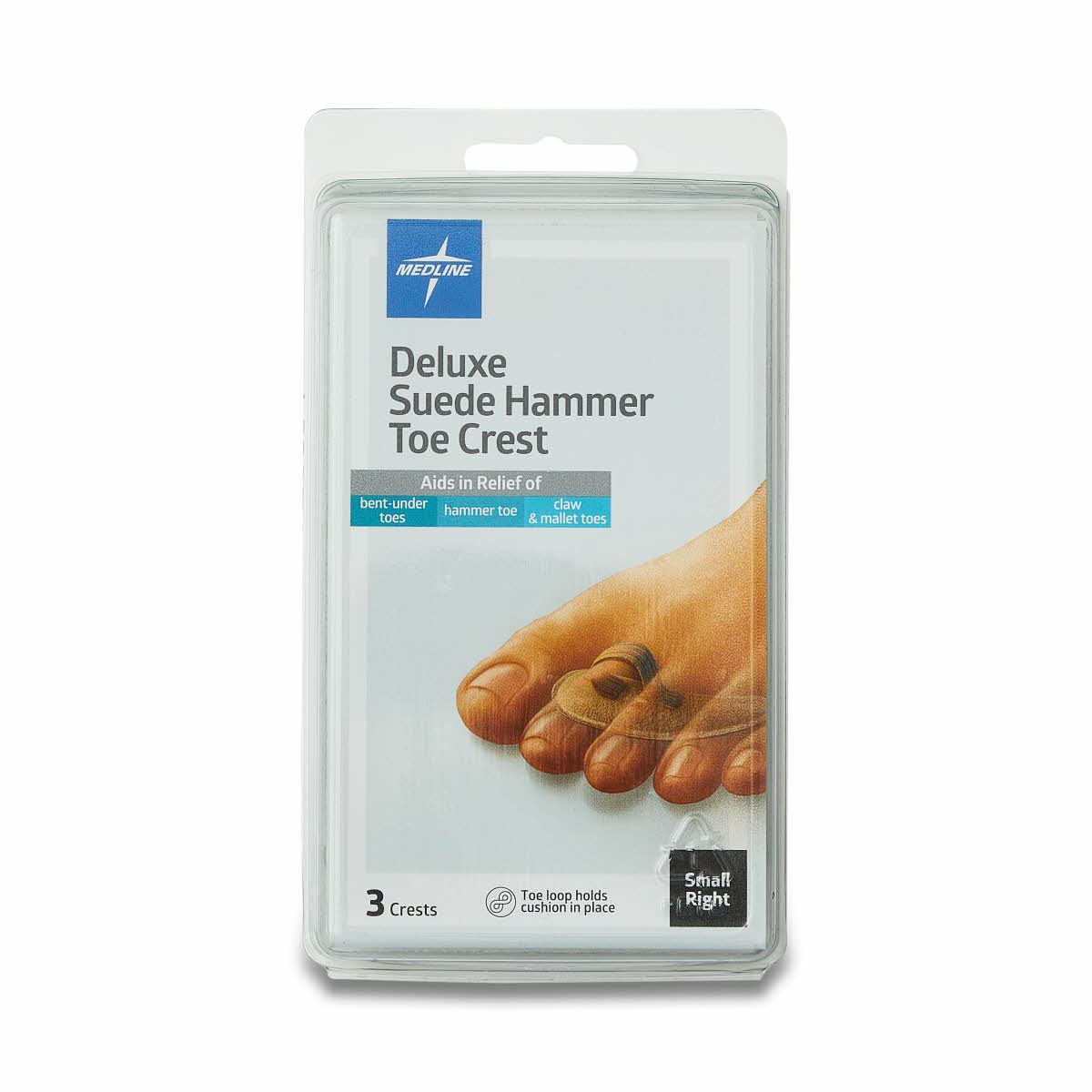 Medline Hammer Toe Crest, Deluxe Suede, Right, Size Small, Pack of 3