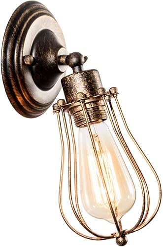 LULING Aplique de pared industrial, iluminación vintage, lámpara ajustable, enchufe, alambre, jaula de metal, pantalla de luz de pared, estilo