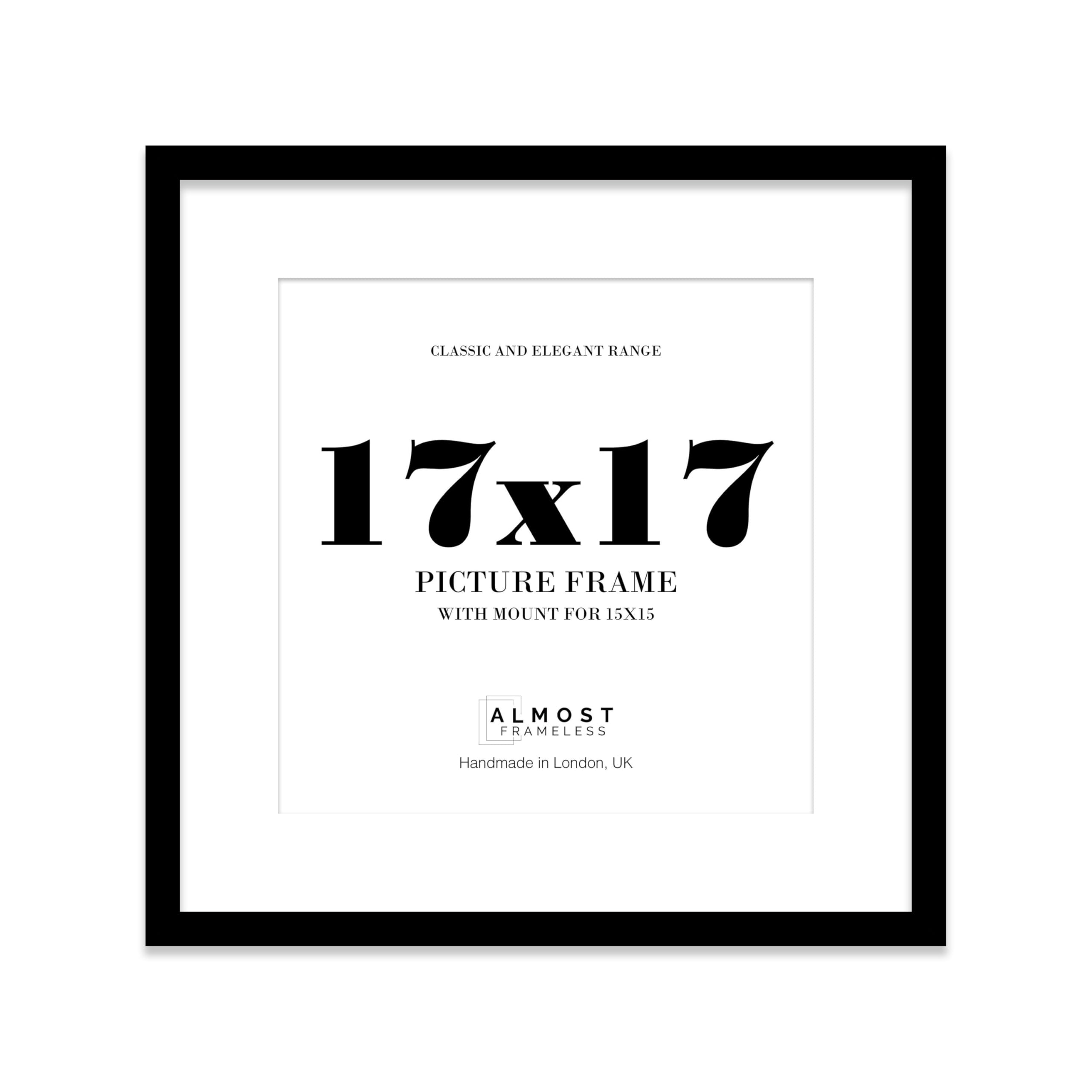 17x17 Black Picture Frame with Mount for 15x15 Photos, Prints - Modern Square Wall Frame, 1 Pack
