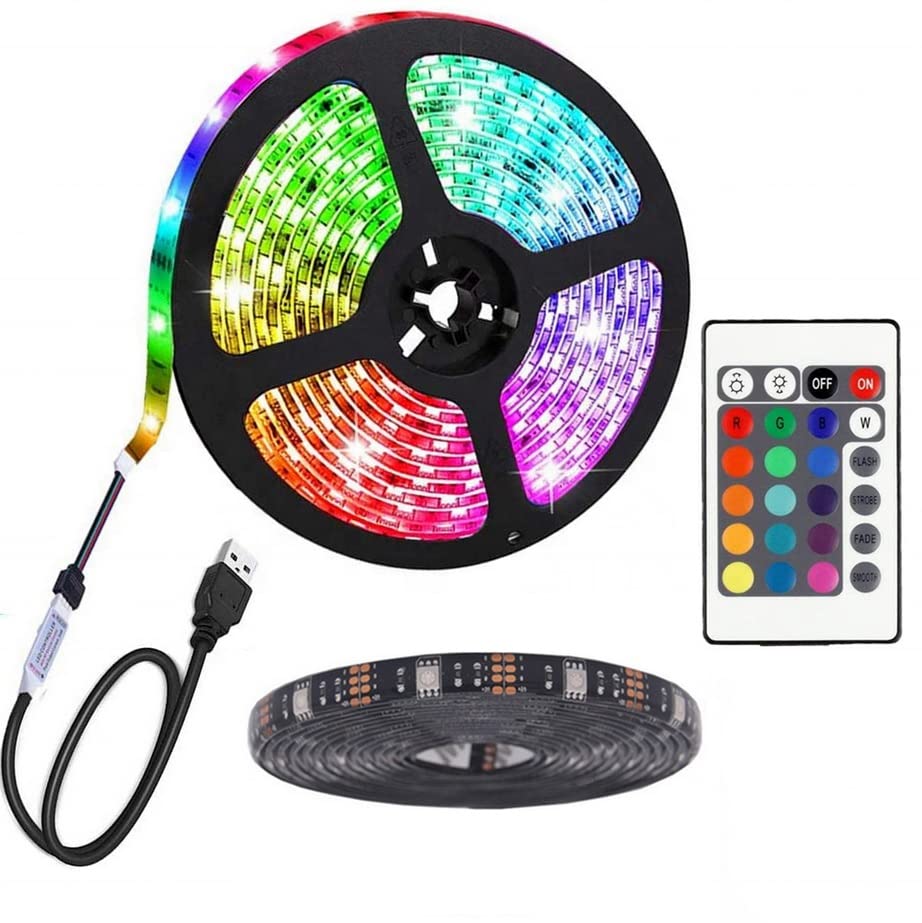 Party Balloons USB Powered RGB LED Strip Lights 1-5m, DIY Indoor Decoration, Ideal for TV, Room, Home, Kitchen 24 Keys Infrared Remote RGB 5050 Light with 16 Colours (5m (16.40 Feet))