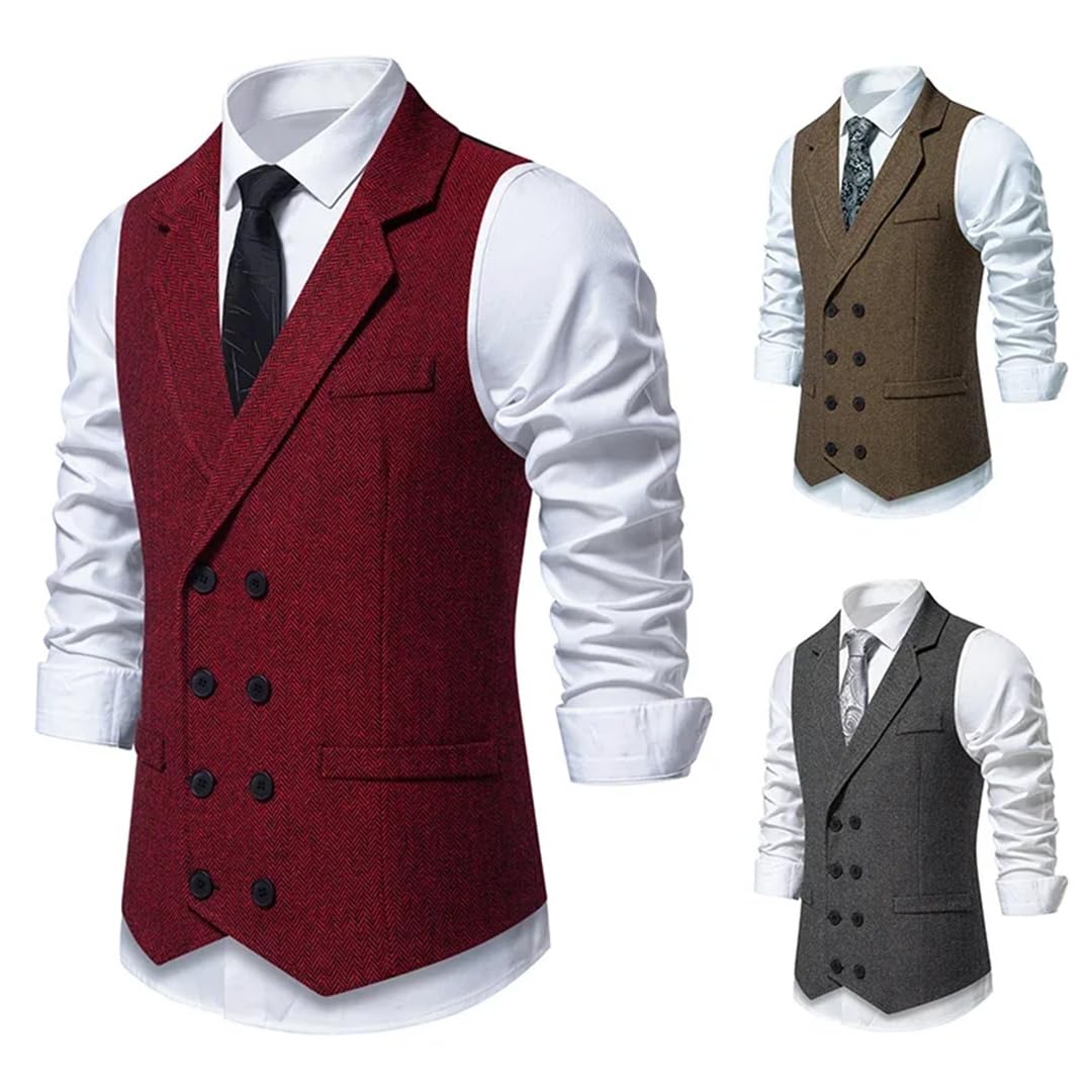 Męski garnitur w jodełkę vintage dwurzędowa kamizelka ślubna formalna hombre gotycka kamizelka