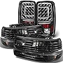 AKKON - For 00-06 Chevy Suburban 1500 2500 Tahoe Black Headlights Lamp + C Shape LED Tail light Set