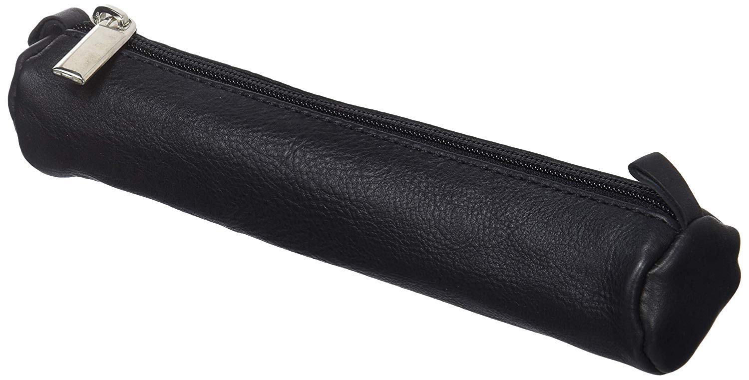 Alassio 43041 Trousse ronde en cuir nappa avec fermeture éclair Noir env. 19 x 3,5 cm
