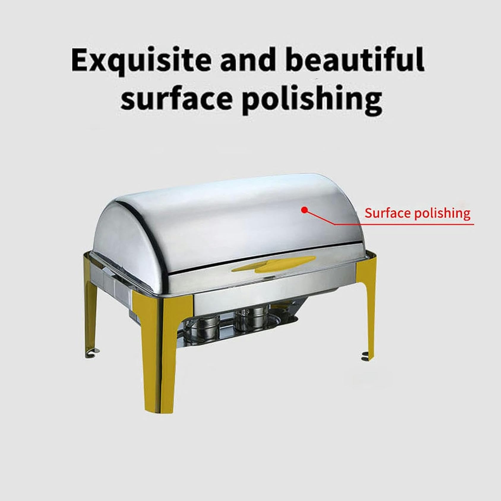 Chafing Dish in Acciaio Inossidabile, Vassoio riscaldante per Buffet Placcato Oro da 9 Litri con Coperchio Girevole a 180° e Porta-combustibile, per cene, Feste, Matrimoni, Eventi