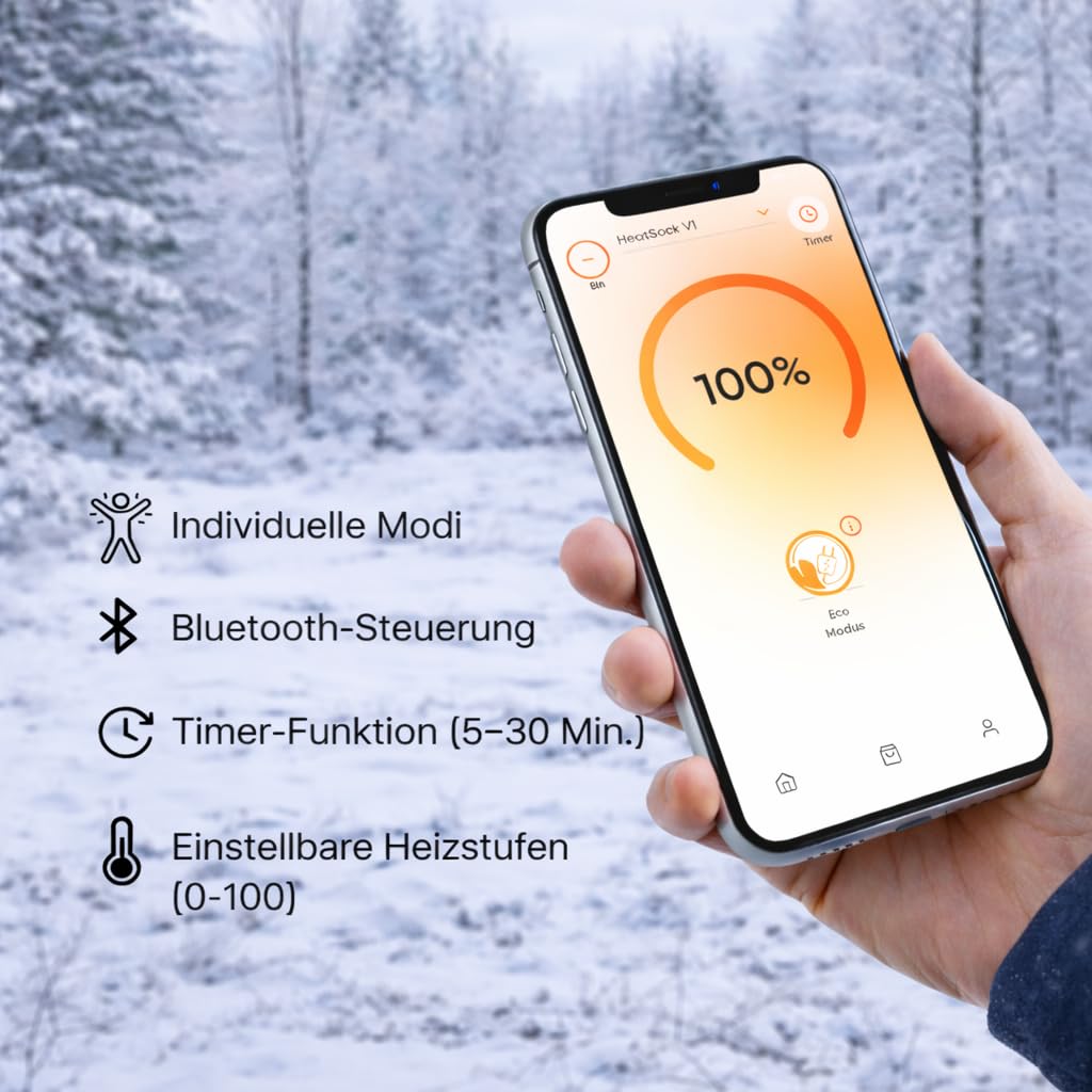 Vulpés HeatSock V1 PRO – Intelligente beheizbare Socken mit App-Steuerung | 360° Wärme | Für Arbeit, Outdoor & Wintersport