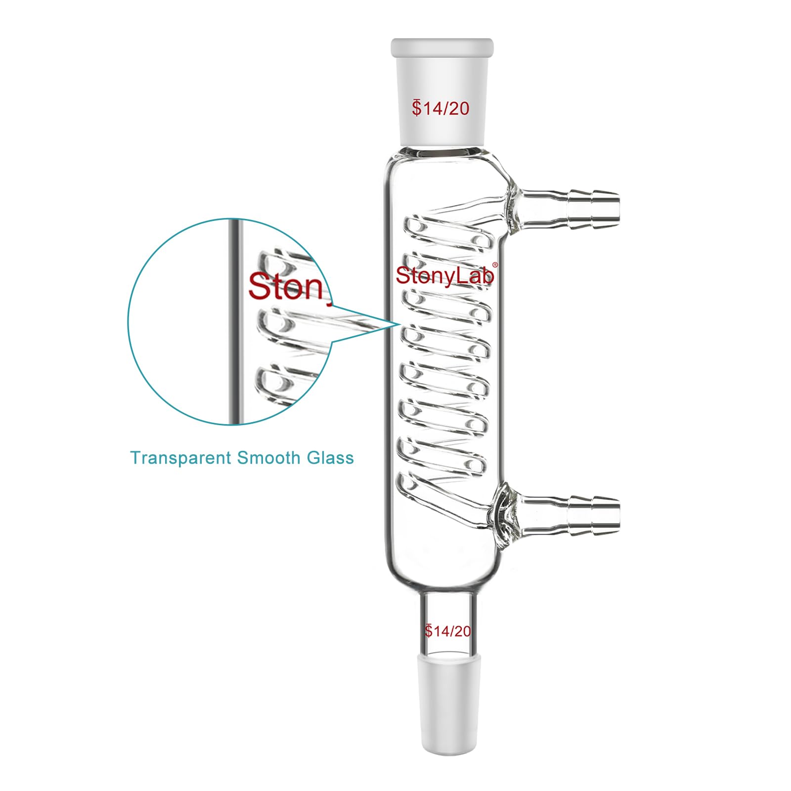 stonylab Condensador Graham, Camino de Enfriamiento Pequeño de 100 mm, Conexión 14/20, Vidrio de Laboratorio para Procesos de Condensación y Reflujo de Microscala Precisa