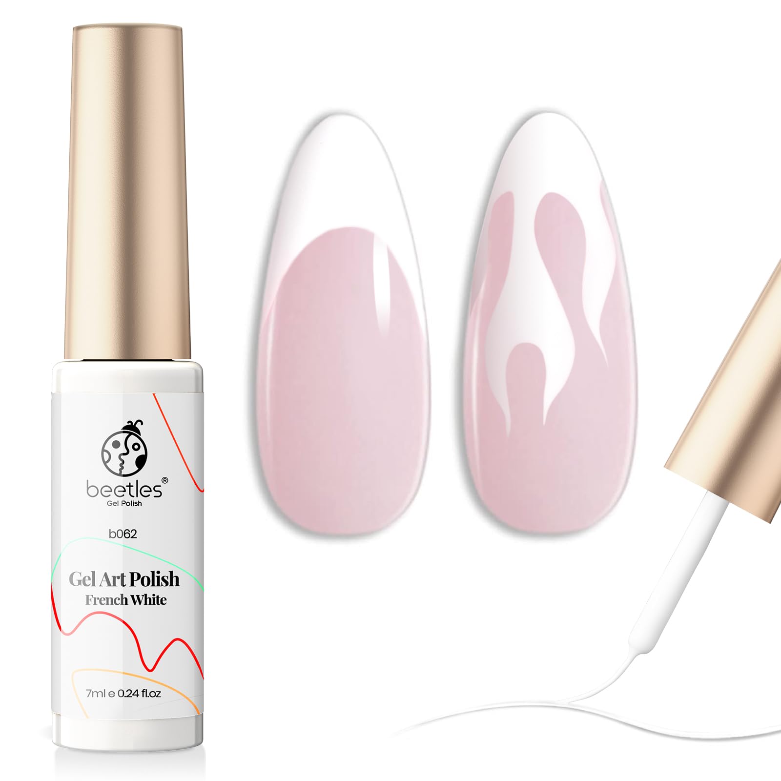 Beetles Gel Polish Swirl Nail Art Gel Liner - 1 pcs 7ml Classic White Color Gel Art Paint for Nails Built Thin French Line Nail Art Brush in Gel Pens Soak off Manicure Salon Christmas Nails Art