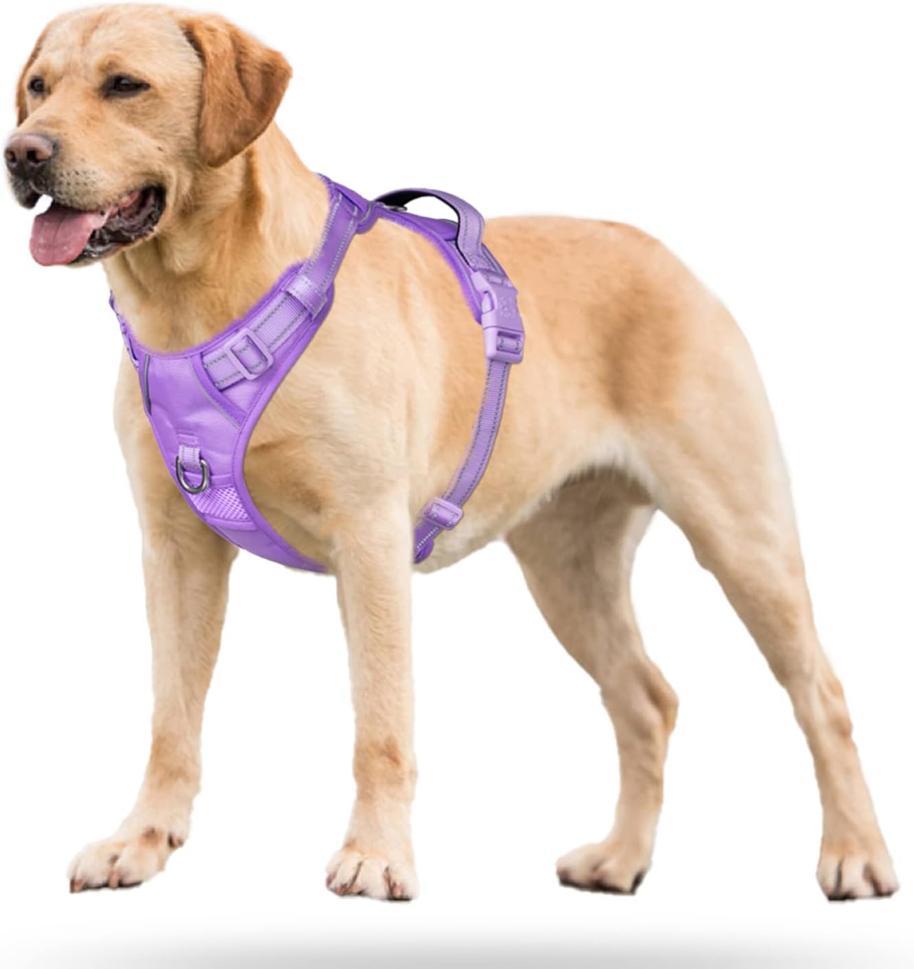 PoyPet No Pull Dog Harness, No Choke Reflective Dog Vest, Adjustable Pet Harnesses with Easy Control Padded Handle for Small Medium Large Dogs(Light Purple Matching Trim,S)