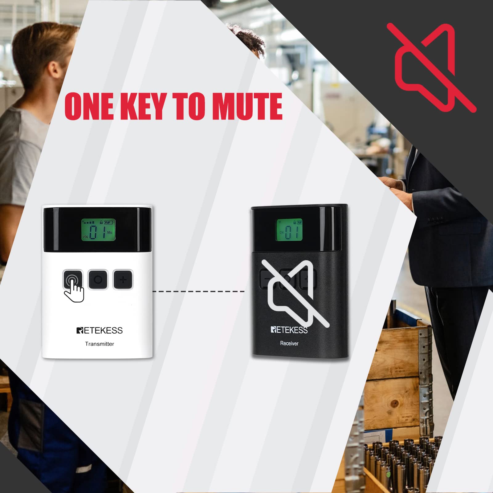 Retekess TT122 Sistema di Guida Turistica, 150m, 2.4G, 1500mAh Audio Wireless Apparecchiatura di Traduzione a 36 Canali, con Scatola di Ricarica a 32 Slot TT015 per Fabbrica, Turismo, Conferenza