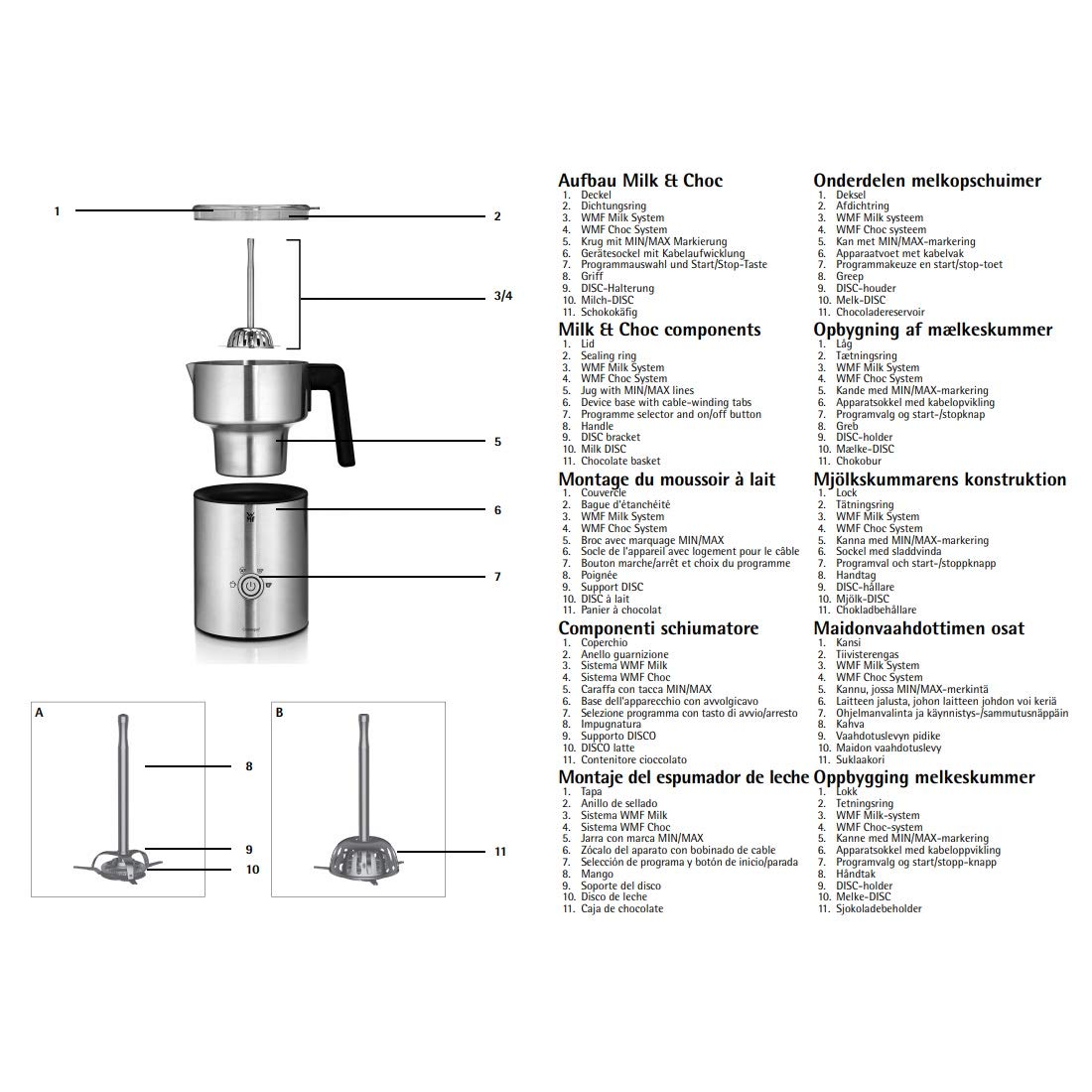 WMF, Lono Milk & Choc, macchina per schiuma a induzione, per schiuma di latte calda e fredda e cioccolata calda, Cromargan opaco e argento