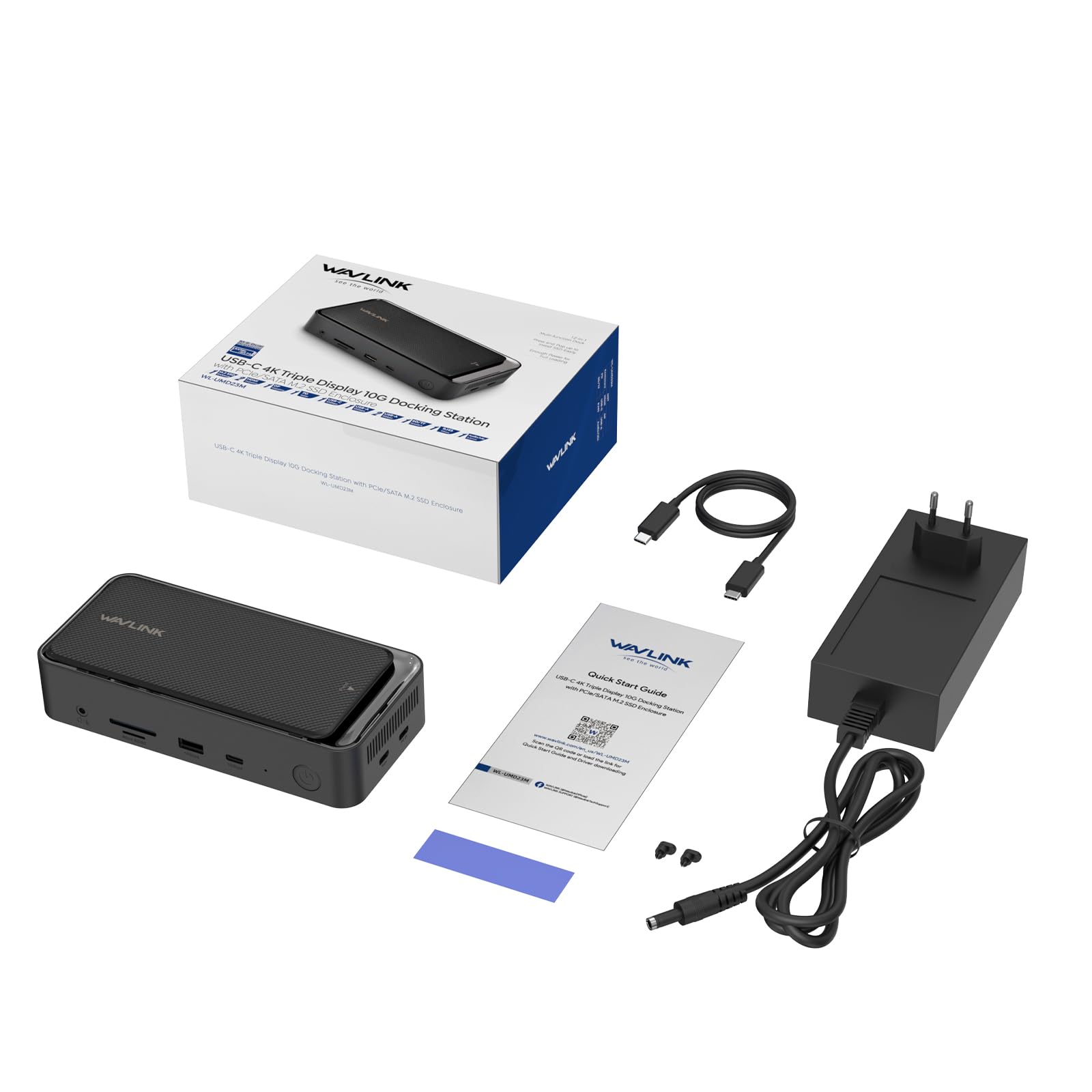 WAVLINK Triple Display Dock, Hub 13-In-1 di tipo C 10Gbps con alloggiamento SSD M.2 PCIe/SATA, supporto 100W PD, 4K@60Hz HDMI/DP, USB C/USB-A Gen 3.2/3.1, SD/TF, Gigabit RJ45 per Windows, Mac OS