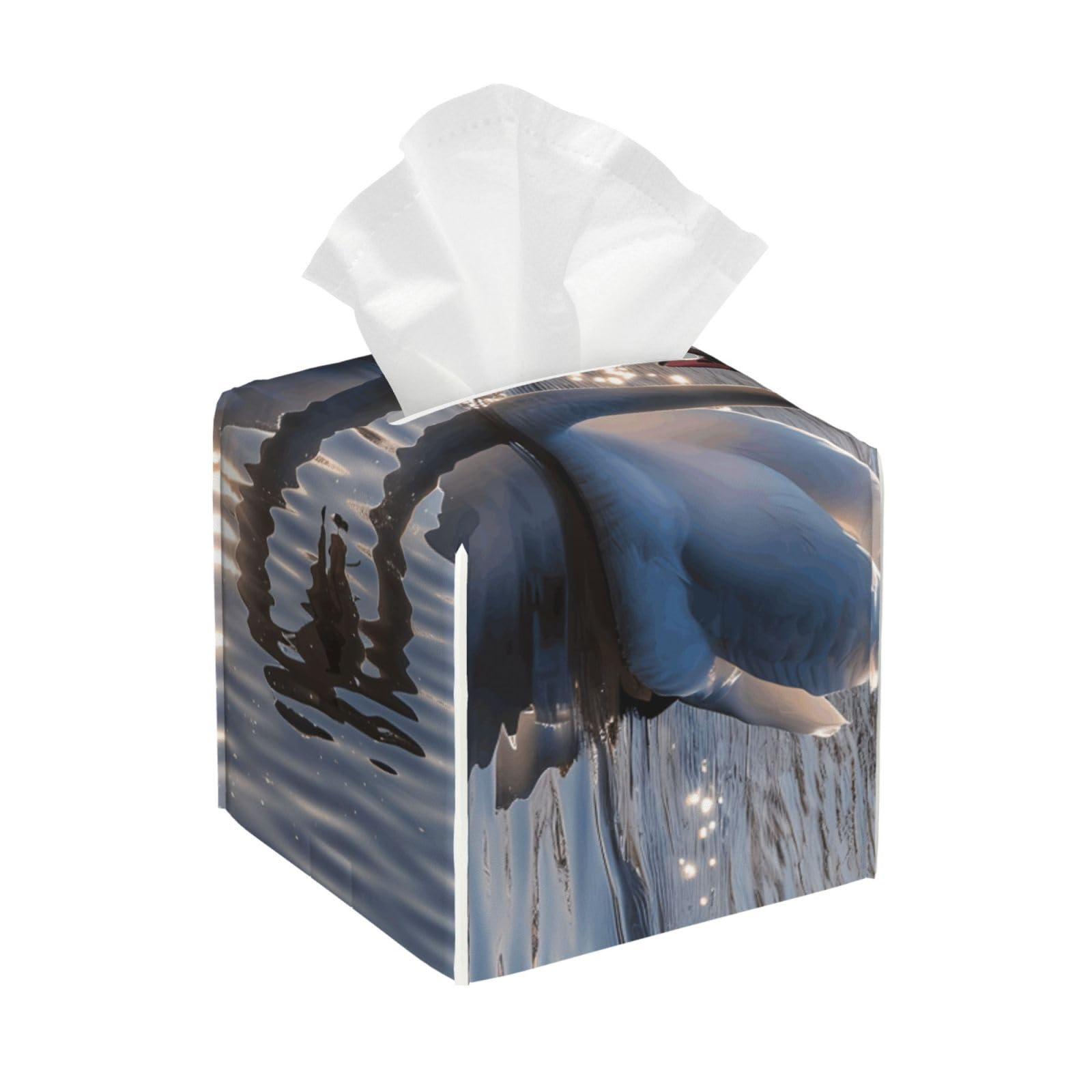Beautiful Animal Swan Square Tissue Box Cover with Modern and Stylish Bottom Tissue Box Storage Space