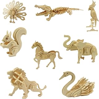 Comprar YunBey Set de Puzzles 3D de Madera con Animales - 8 Piezas, Kit de Armado DIY para niños y Adultos, Juguete Educativo: Cisne, Loro, Ardilla, Pavo Real, león, Caballo, Elefante, cocodrilo