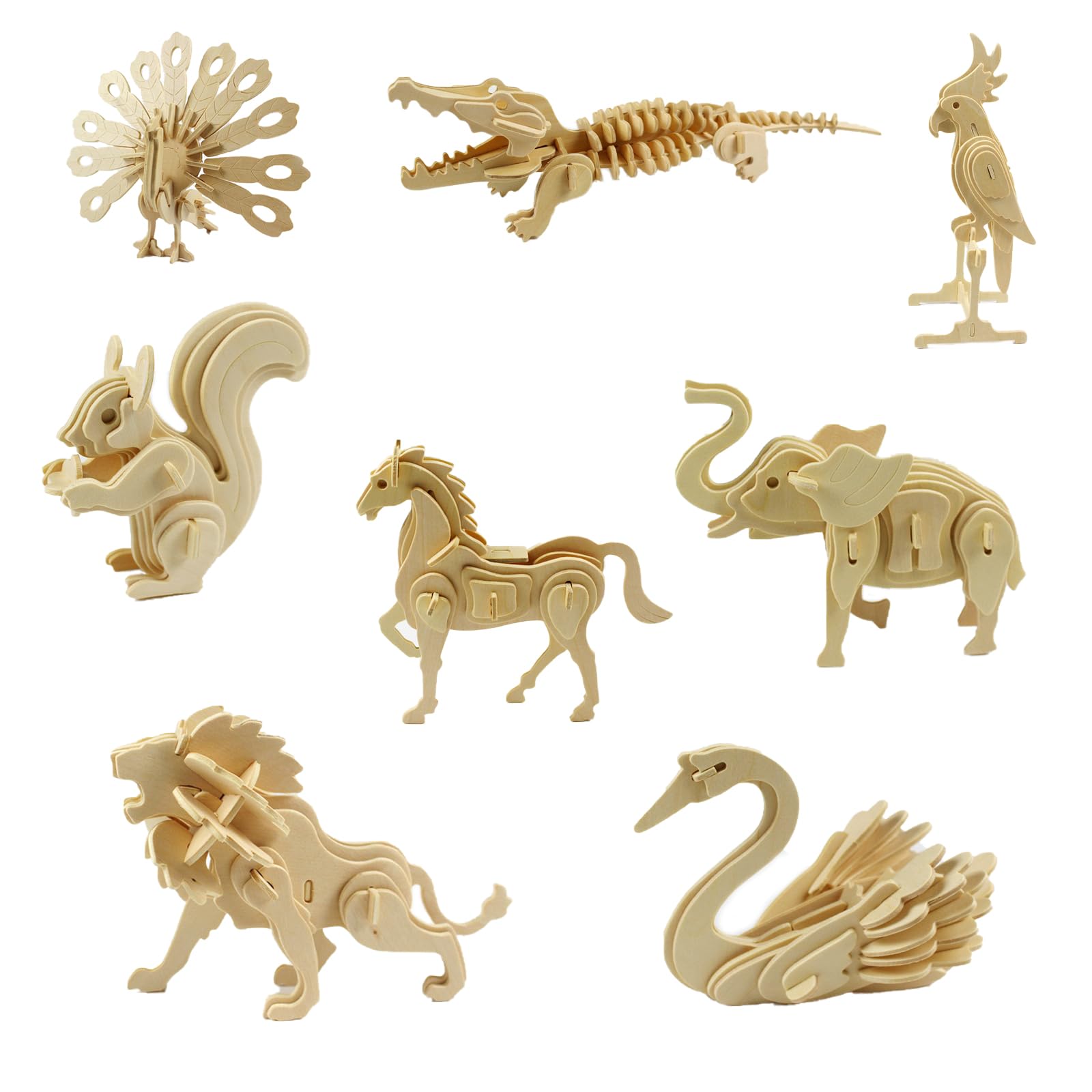 YunBey 3D Wooden Animal Puzzle Set, 8 PCS DIY Craft Kit for Kids Aged 7+ and Adults, Educational Toy, Birthday