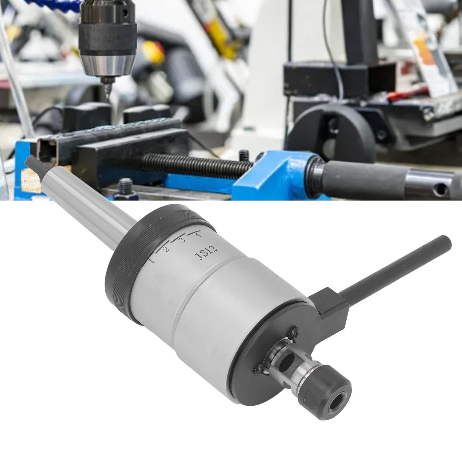 Fafeicy Juego de Mandril de Roscar Reversible, Cabezal de Roscado Automático de Acero de Alta Velocidad J4612 con Vástagos de 3MT 4MT, 2 Pinzas Flexibles, Protección contra Sobrecarga para