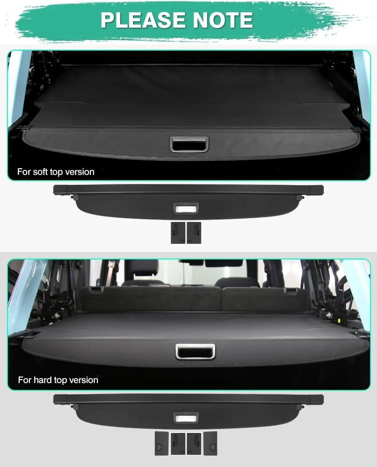 Generisch Laderaumabdeckung Für Ford für Bronco 4-Türer Soft Hard TOP 2021-2025 Retractable Trunk Security Shade Ersatz Abdeckung Cargo Cover