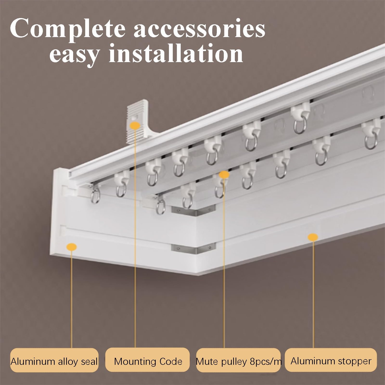 Générique Système de Rideaux Double Rail Mural, séparateur de pièce 3 en 1 en Alliage d'aluminium, Cadre Coulissant Silencieux, Rail de Rideau épissable, Blanc, 220 cm (86,6 po)