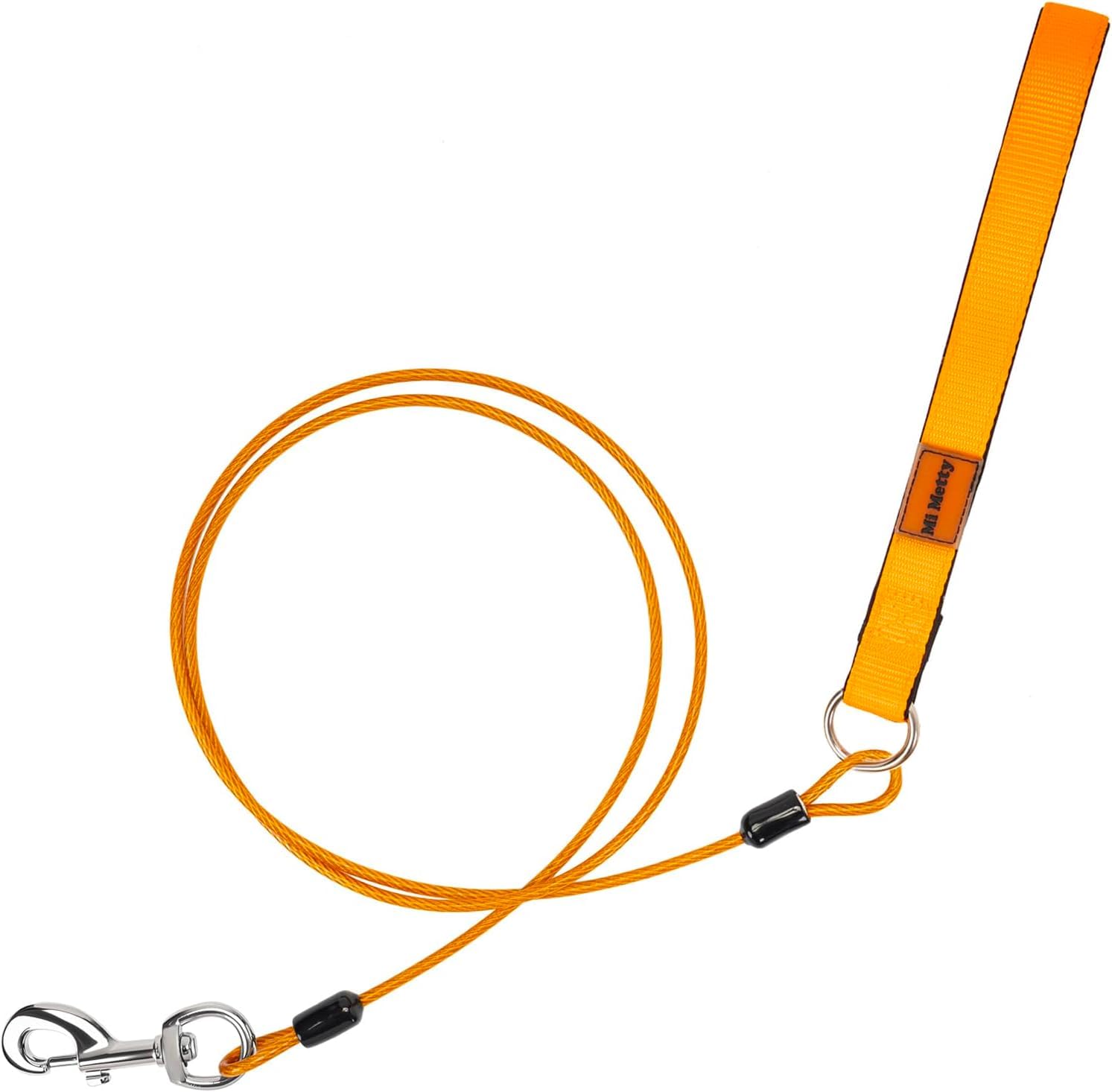 Mi Metty Dog Leash for Dogs Up to 250 Pound,Heavy Duty Leash Made of Coated Wire Rope for Large and Medium Dogs,Dog Tie Out Cable with Soft Silicone Grip.Dog Chains (Orange