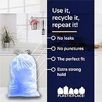 Vista 5 de Plasticplace Bolsas de basura de ajuste personalizado, compatibles con simplehuman Code D (100 unidades) con cordón azul tintado de 5.3 galones / 20