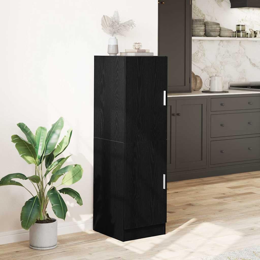 Küchenschrank Schwarz 38x41,5x131,5 cm, Mehrzweckschrank aus Holzwerkstoff mit Türen und Ablagen, Vorratsschrank für Küche, Büro und Restaurant, schmaler Hochschrank
