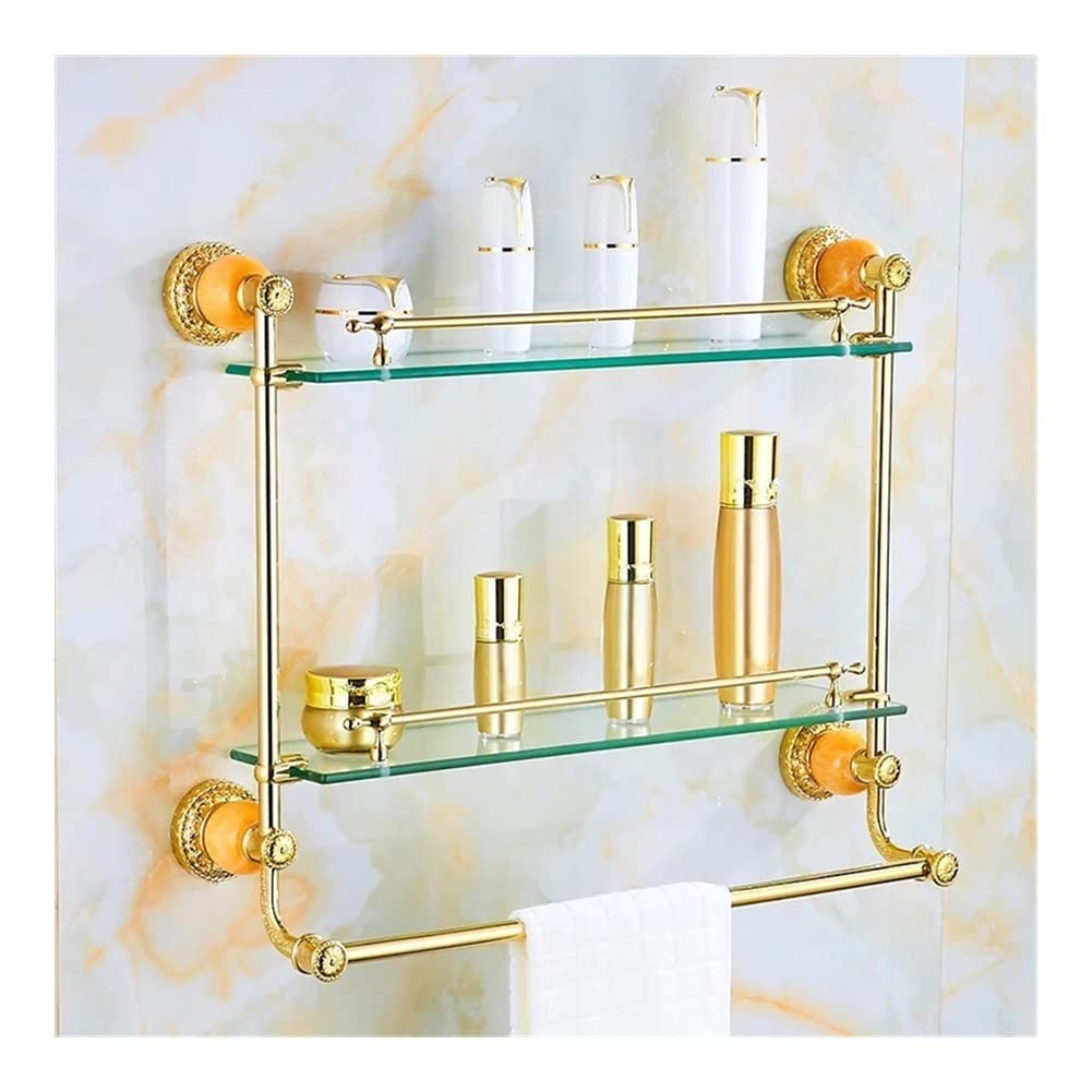 Shower Caddy Golden Glass Shelf Bathroom Rack with Jade Golden Brass Glass Cosmetic Shelf Bathroom Shelf Corner Shelf