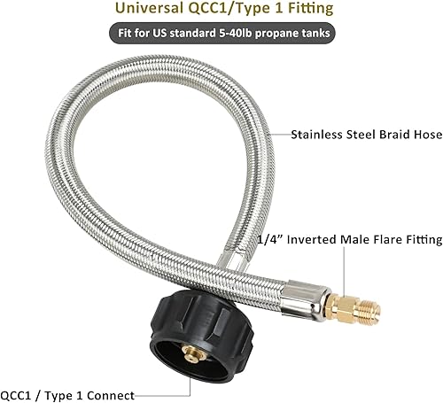 Miniatura 2 de Manguera de repuesto para manguera de propano RV de 15 pulgadas, líneas de propano trenzadas de acero inoxidable para remolques de viaje, regulador