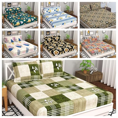 BSB HOME Combo of 7-Piece Double Bedsheet Set – Abstract and Jaipuri Designs, Perfect for Every Bedroom Ultra Soft, Fade-Resistant & Durable Breathable & Wrinkle Free with 14 Pillow Covers-Multicolor